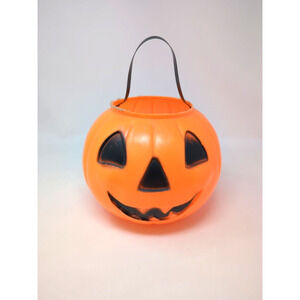 Retro 80s Halloween Blow Mold Plastic Jack-O-Lantern Pumpkin Candy Bucket Pail